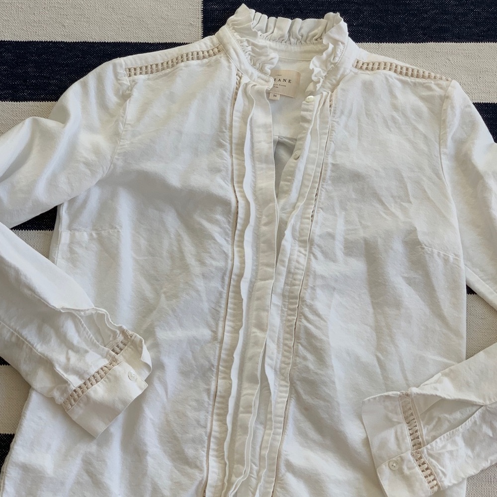 Sezane White Ruffle Blouse